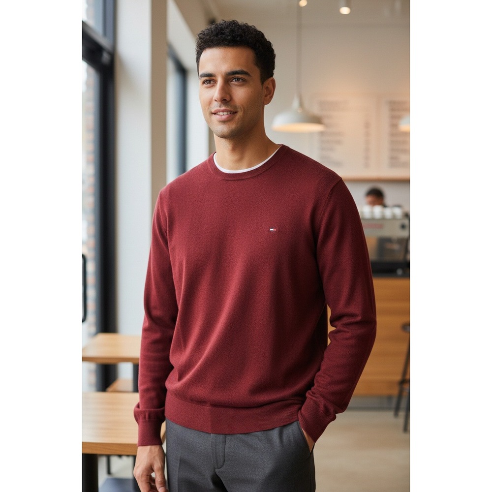Tommy Hilfiger Men's Red Pima‎ Cotton Crew Neck Sweater XL
